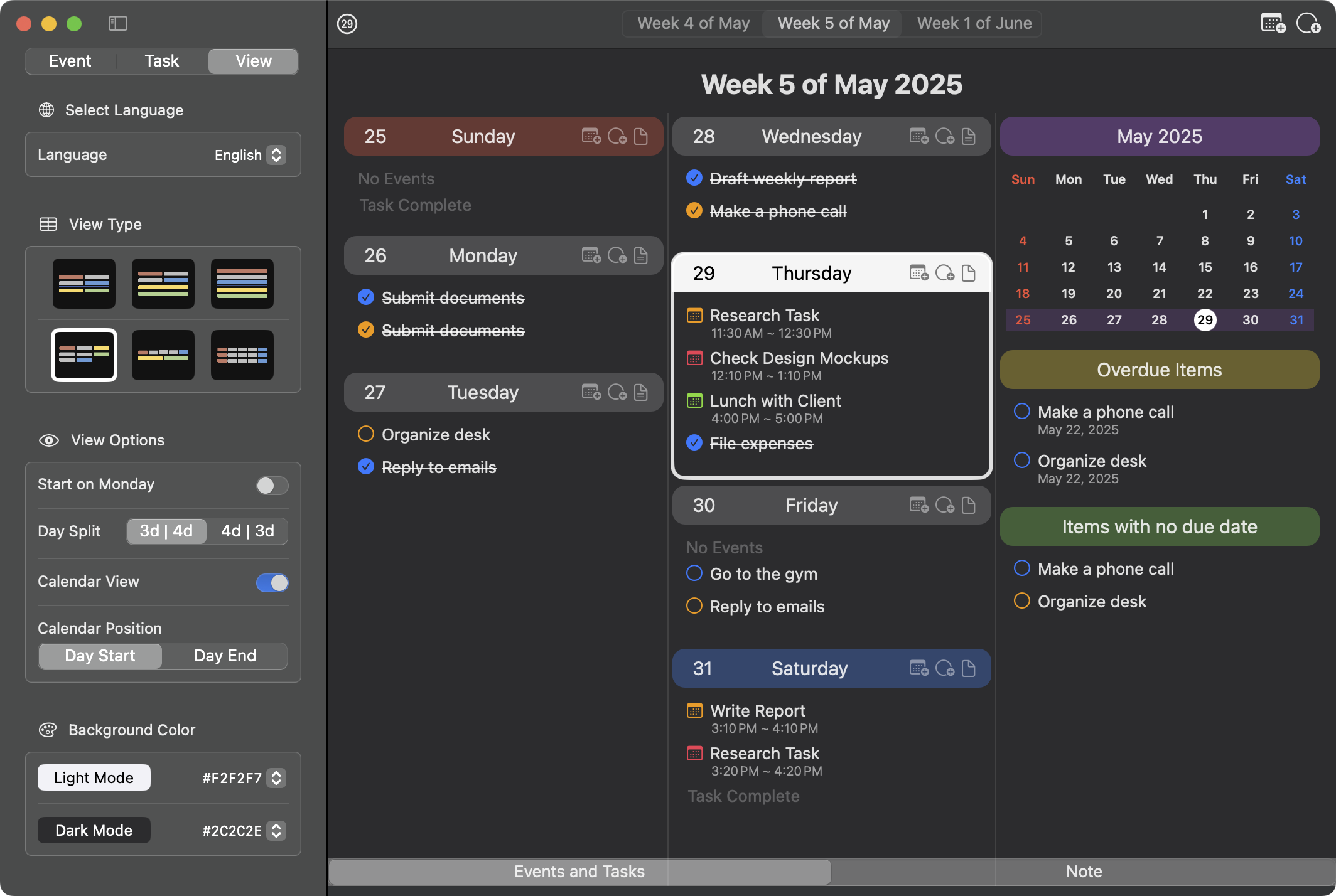 WeeklyTodo macOS weekly view